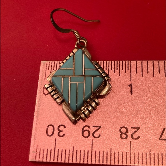 Zuni Turquoise Inlay Earrings - New without tags - Picture 5 of 6